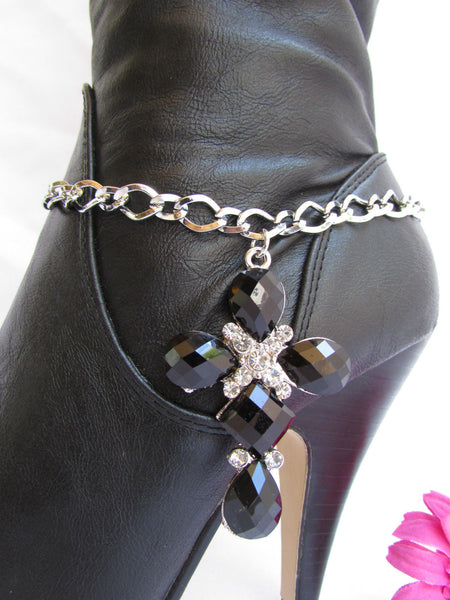 Silver Boot Metal Chain Strap Bling Big Cross Western Anklet Shoe Charm New Women Accessories