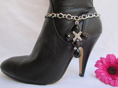 Silver Boot Metal Chain Strap Bling Big Cross Western Anklet Shoe Charm New Women Accessories