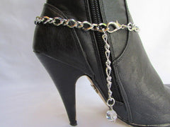 Silver Boot Metal Chain Strap Bling Big Cross Western Anklet Shoe Charm