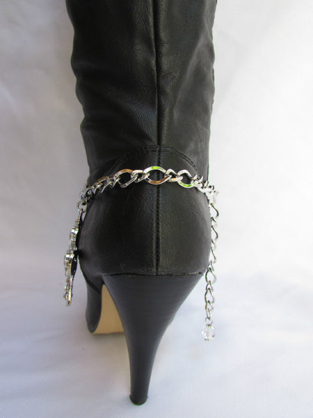 Silver Boot Metal Chain Strap Bling Big Cross Western Anklet Shoe Charm New Women Accessories