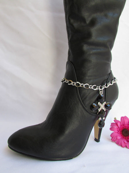 Silver Boot Metal Chain Strap Bling Big Cross Western Anklet Shoe Charm New Women Accessories