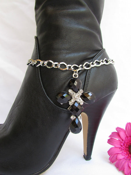 Silver Boot Metal Chain Strap Bling Big Cross Western Anklet Shoe Charm New Women Accessories