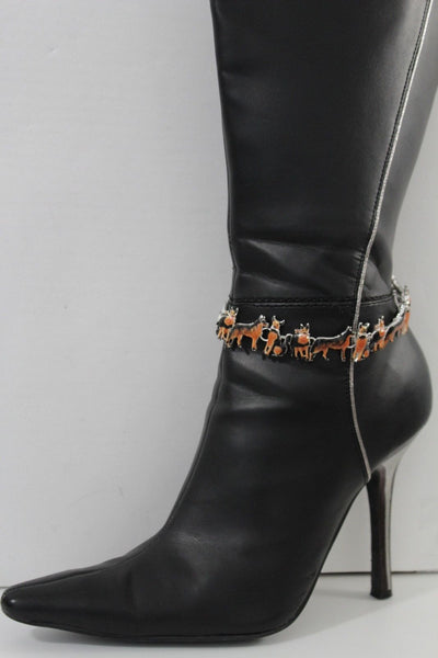 Silver Metal Chain Anklet Heel Shoe Brown Dogs Pet Charm Jewelry Boot Bracelet New Women Accessories