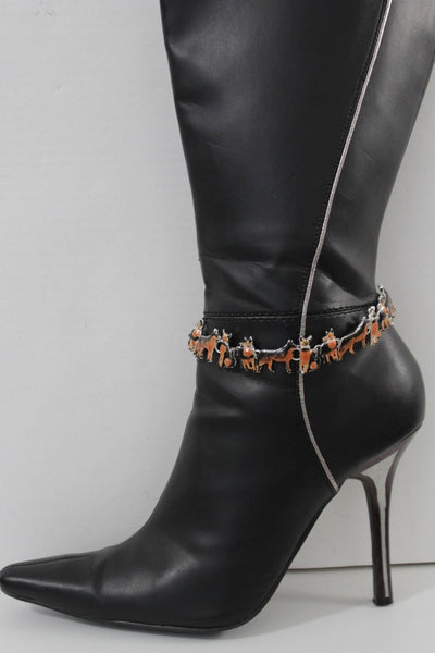 Silver Metal Chain Anklet Heel Shoe Brown Dogs Pet Charm Jewelry Boot Bracelet New Women Accessories