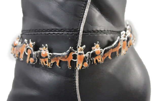 Silver Metal Chain Anklet Heel Shoe Brown Dogs Pet Charm Jewelry Boot Bracelet New Women Accessories