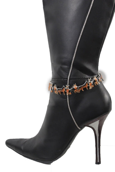 Silver Metal Chain Anklet Heel Shoe Brown Dogs Pet Charm Jewelry Boot Bracelet New Women Accessories