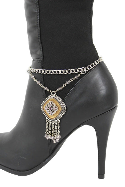 Hot Women New Silver Chain Boot Bracelet Anklet Shoe Charm Ethnic Beads Jewelry Fringes