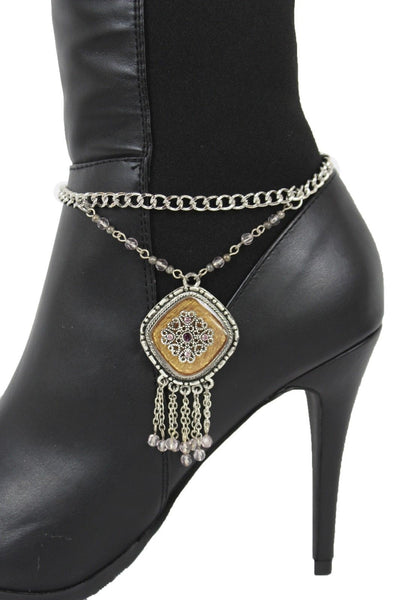 Hot Women New Silver Chain Boot Bracelet Anklet Shoe Charm Ethnic Beads Jewelry Fringes