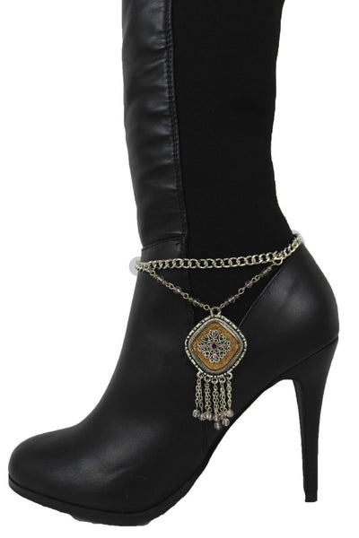 Hot Women New Silver Chain Boot Bracelet Anklet Shoe Charm Ethnic Beads Jewelry Fringes