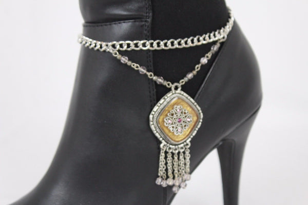 Hot Women New Silver Chain Boot Bracelet Anklet Shoe Charm Ethnic Beads Jewelry Fringes