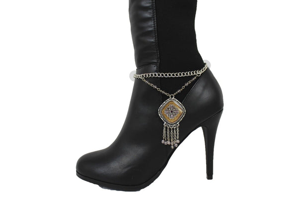 Hot Women New Silver Chain Boot Bracelet Anklet Shoe Charm Ethnic Beads Jewelry Fringes
