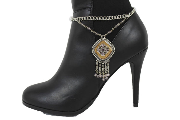 Hot Women New Silver Chain Boot Bracelet Anklet Shoe Charm Ethnic Beads Jewelry Fringes