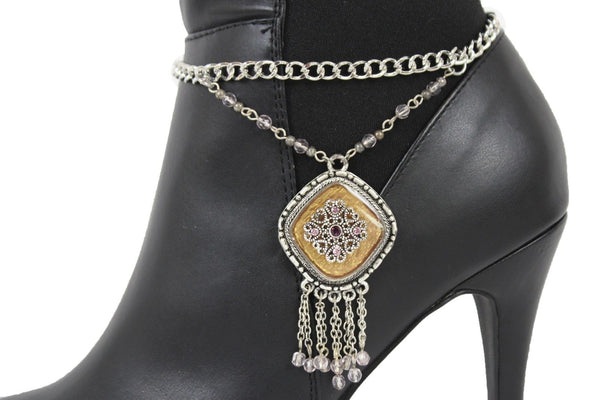 Hot Women New Silver Chain Boot Bracelet Anklet Shoe Charm Ethnic Beads Jewelry Fringes