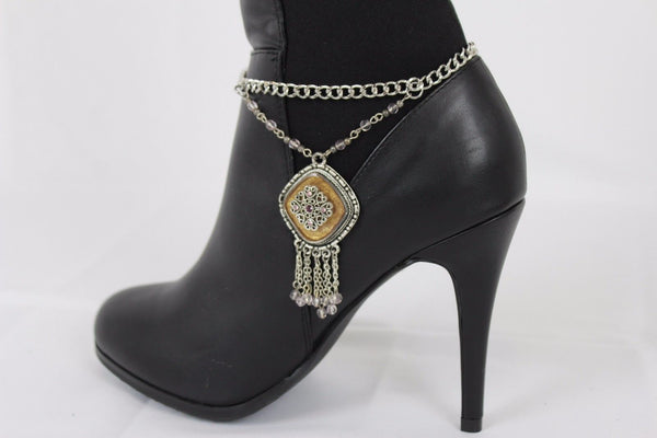 Hot Women New Silver Chain Boot Bracelet Anklet Shoe Charm Ethnic Beads Jewelry Fringes