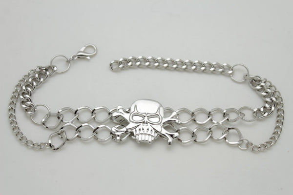 New Women Silver Chain Bracelet Boot Shoe Bling Anklet Skeleton Charm Skull Western Style