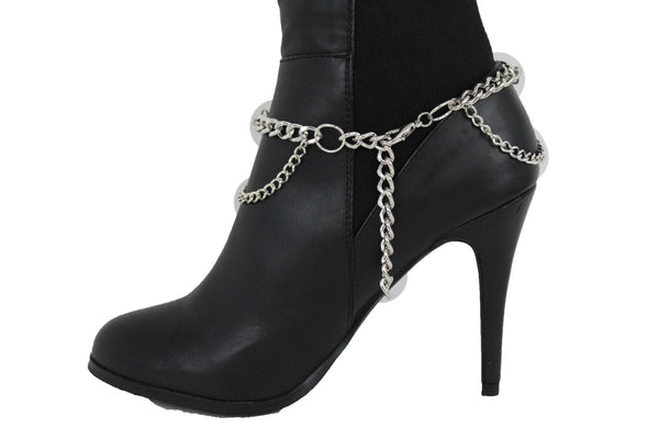 New Women Silver Chain Bracelet Boot Shoe Bling Anklet Skeleton Charm Skull Western Style
