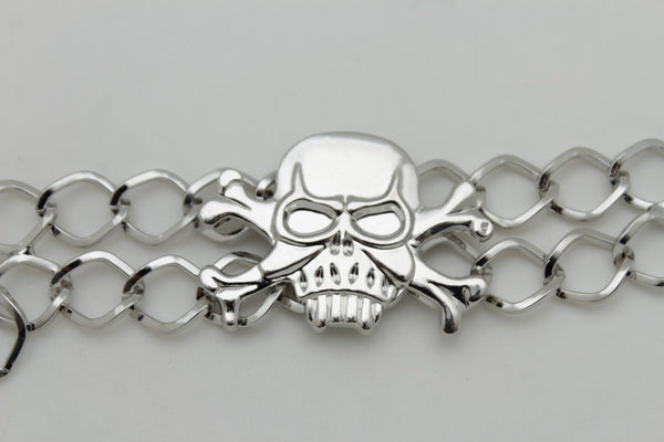 New Women Silver Chain Bracelet Boot Shoe Bling Anklet Skeleton Charm Skull Western Style