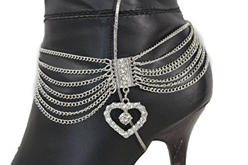 Gold Silver Metal Boot Chain Bracelet Anklet Shoe Heart Charm Love New Women Accessories