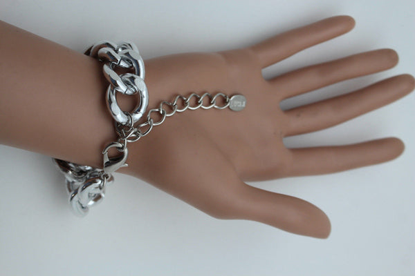 Gold Silver Metal Chains Bracelet Metal Plate Multi Clear Rhinestones New Women Fashion Jewelry Accessories - alwaystyle4you - 36