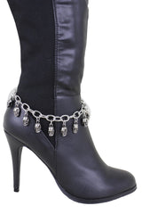 Silver Metal Boot Chain Bracelet Silver Metal Chain Skulls Shoe Charm Rocker