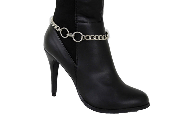 Women Western Hot Fashion Bracelet Silver Metal Chain Anklet Bling Shoe 2 Center Ring Charms