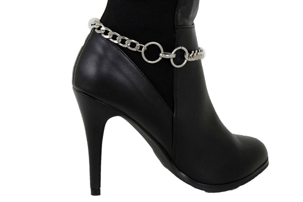 Women Western Hot Fashion Bracelet Silver Metal Chain Anklet Bling Shoe 2 Center Ring Charms