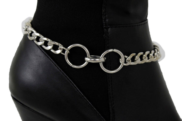 Women Western Hot Fashion Bracelet Silver Metal Chain Anklet Bling Shoe 2 Center Ring Charms