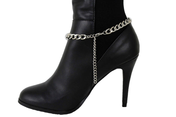 Women Western Hot Fashion Bracelet Silver Metal Chain Anklet Bling Shoe 2 Center Ring Charms