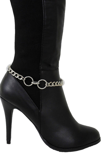 Women Western Hot Fashion Bracelet Silver Metal Chain Anklet Bling Shoe 2 Center Ring Charms
