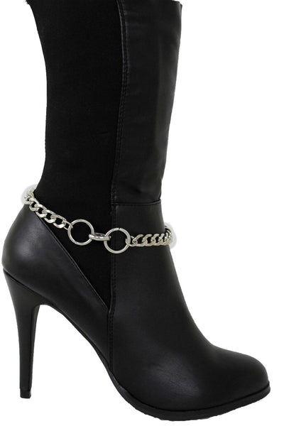 Women Western Hot Fashion Bracelet Silver Metal Chain Anklet Bling Shoe 2 Center Ring Charms