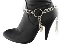 Silver Chain Boot Bracelet Anklet Shoe Charm Fringes Big Ring Hot Jewelry