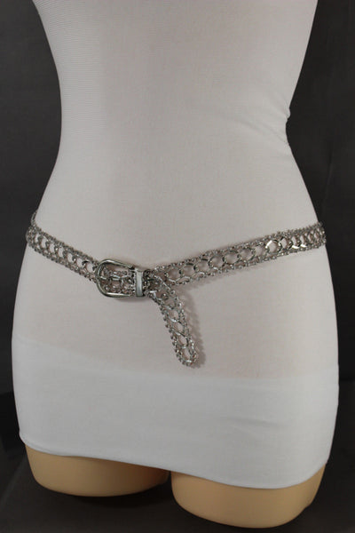 Silver Metal Chain Narrow Hip High Waist Dressy Flirty Belt New Women Fahsion Accessories S M