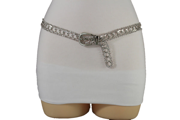 Silver Metal Chain Narrow Hip High Waist Dressy Flirty Belt New Women Fahsion Accessories S M