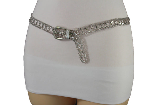 Silver Metal Chain Narrow Hip High Waist Dressy Flirty Belt New Women Fahsion Accessories S M