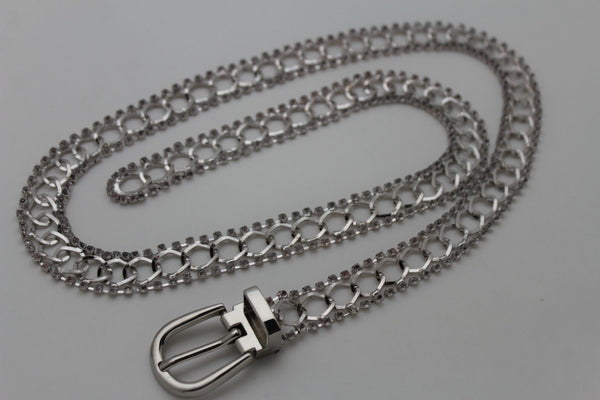 Silver Metal Chain Narrow Hip High Waist Dressy Flirty Belt New Women Fahsion Accessories S M