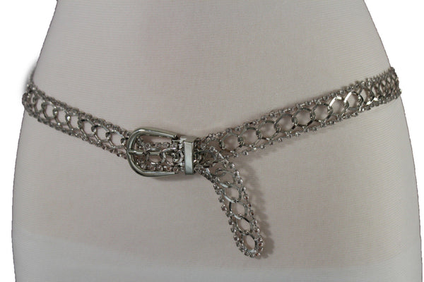 Silver Metal Chain Narrow Hip High Waist Dressy Flirty Belt New Women Fahsion Accessories S M