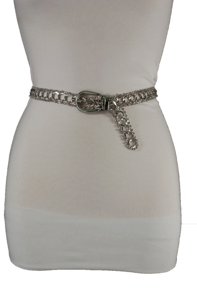 Silver Metal Chain Narrow Hip High Waist Dressy Flirty Belt New Women Fahsion Accessories S M