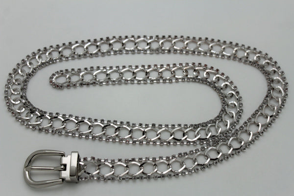 Silver Metal Chain Narrow Hip High Waist Dressy Flirty Belt New Women Fahsion Accessories S M