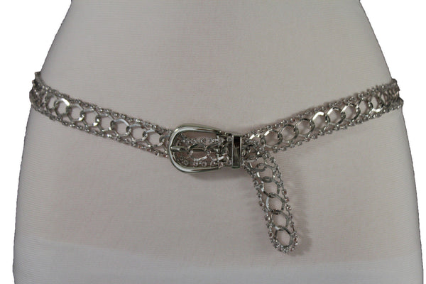 Silver Metal Chain Narrow Hip High Waist Dressy Flirty Belt New Women Fahsion Accessories S M