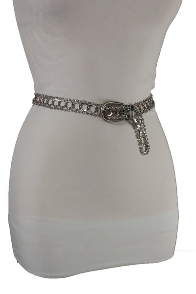 Silver Metal Chain Narrow Hip High Waist Dressy Flirty Belt New Women Fahsion Accessories S M
