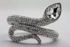 Silver Metal Cuff Bracelet Wrap Around Snake Larg Rhinestones Head New Women Fashion Jewelry Accessories - alwaystyle4you - 4
