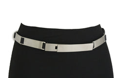 Silver Metal Multi Plates Hip Waist Narrow Skinny Belt Long Buckle Women Fashion Accessories S M - alwaystyle4you - 1