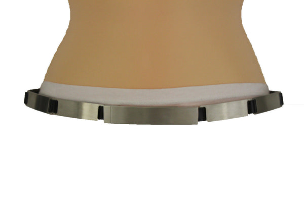 Silver Metal Multi Plates Hip Waist Narrow Skinny Belt Long Buckle New Women Fashion Accessories S M - alwaystyle4you - 6