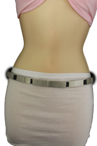 Silver Metal Multi Plates Hip Waist Narrow Skinny Belt Long Buckle New Women Fashion Accessories S M - alwaystyle4you - 7