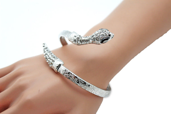 Gold / Silver Metal Narrow Cuff Bracelet Wrap Around Snake Bangle New Women Fashion Jewelry Accessories - alwaystyle4you - 13