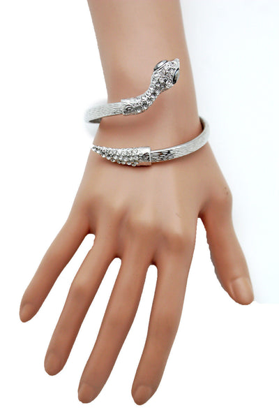 Gold / Silver Metal Narrow Cuff Bracelet Wrap Around Snake Bangle New Women Fashion Jewelry Accessories - alwaystyle4you - 1