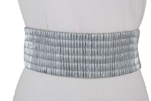 Women Dark Purple Green Red Silver Stretch Belt Eggplant Hip Waist Faux Leather 2 Buckle M L