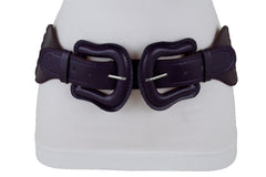 Faux Leather Double Buckle Elastic Waist Belt M L