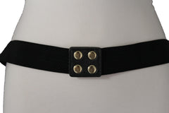 Black Faux Leather Stretch Waist Flowers Boots Horseshoe Star Western Belt S-M