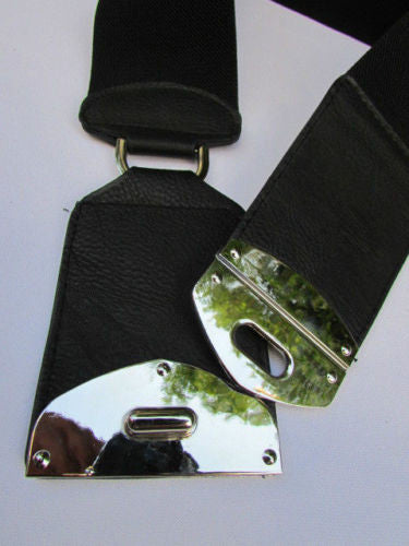 Black Faux Leather Gold Side Ring Wide Elastic Waist Hip Belt Buckle New Women Fashion S M - alwaystyle4you - 11